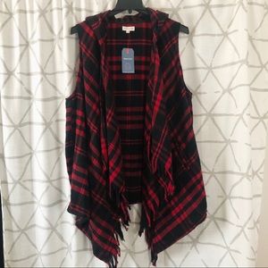 Red Plaid Hooded Vest